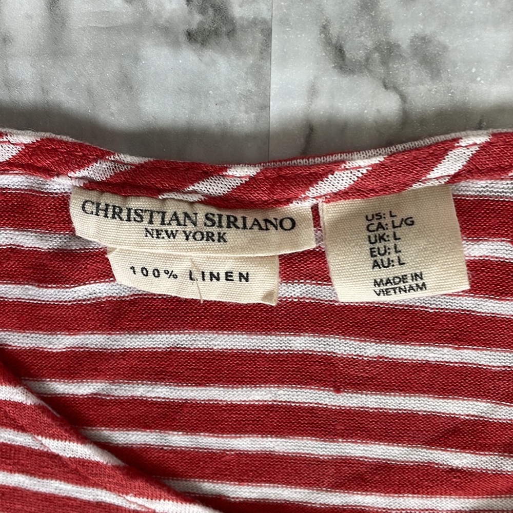 Christian Siriano New York | Women’s large 100% linen Rounded hem striped top - Picture 2 of 8